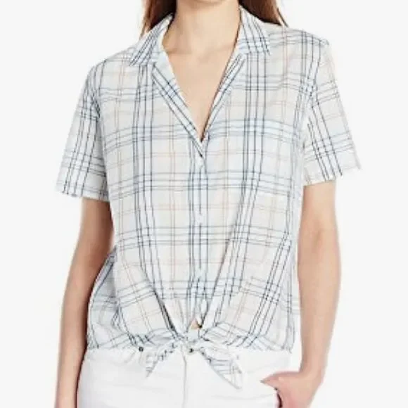 Equipment Keira Tie Front Shirt In Mint Julep Multi Plaid Size S - Picture 2 of 11